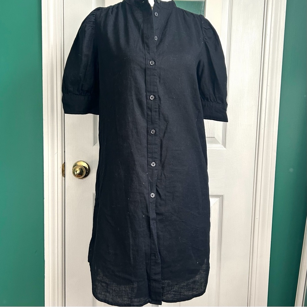 GAP Black Linen Midi Button-Up Dress XS NWT
